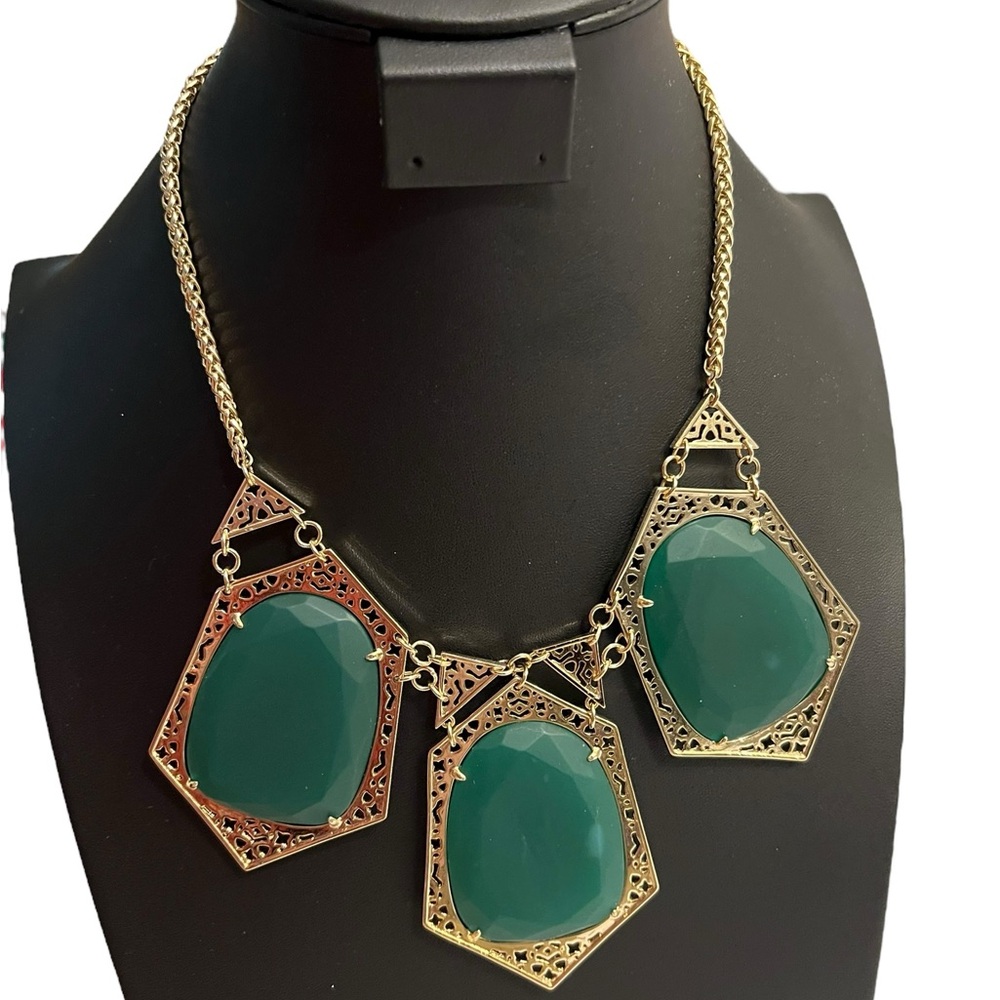 Kendra Scott Green Necklace Vintage Nadeline Statement Gold Tone Filigree